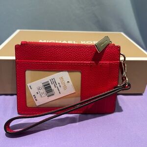 Michael Kors Red Lacquered Small Coin Card Holder Wristlet Purse New w/ GiftBox